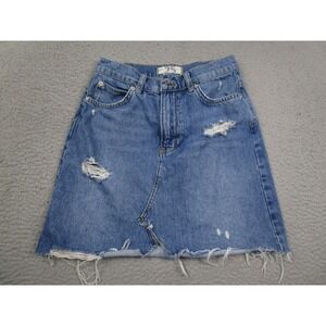 We The Free Skirt Womens 25 Blue‎ Denim Ripped Free People Pockets
